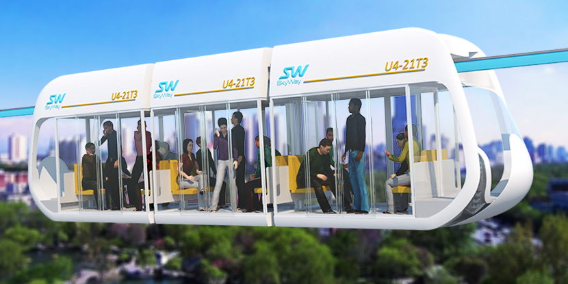 Модельный ряд инновационных городских пассажирских транспортных средств SkyWay - монорельсовых юнибусов среднего класса