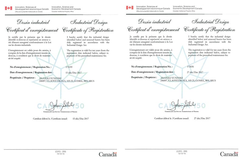 Получены канадские сертификаты на зарегистрированные промышленные образцы подвижного состава SkyWay