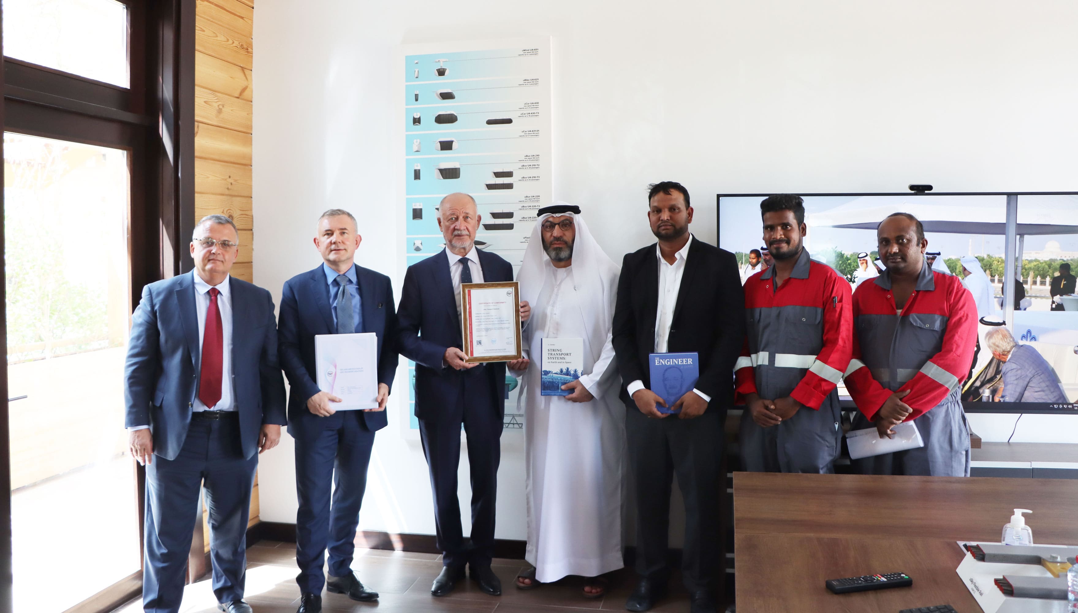 Handing over the safety certificate by TUV SW Standardization Certifications at uHouse (uSky Transport office), Sharjah, UAE